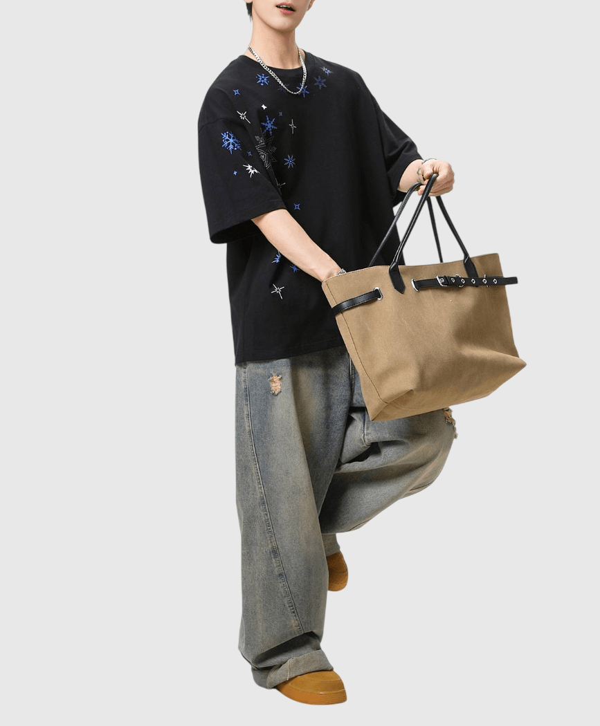 半身飄雪雪花圖案印燙設計 純棉短袖 T-Shirt [SBT-1514]