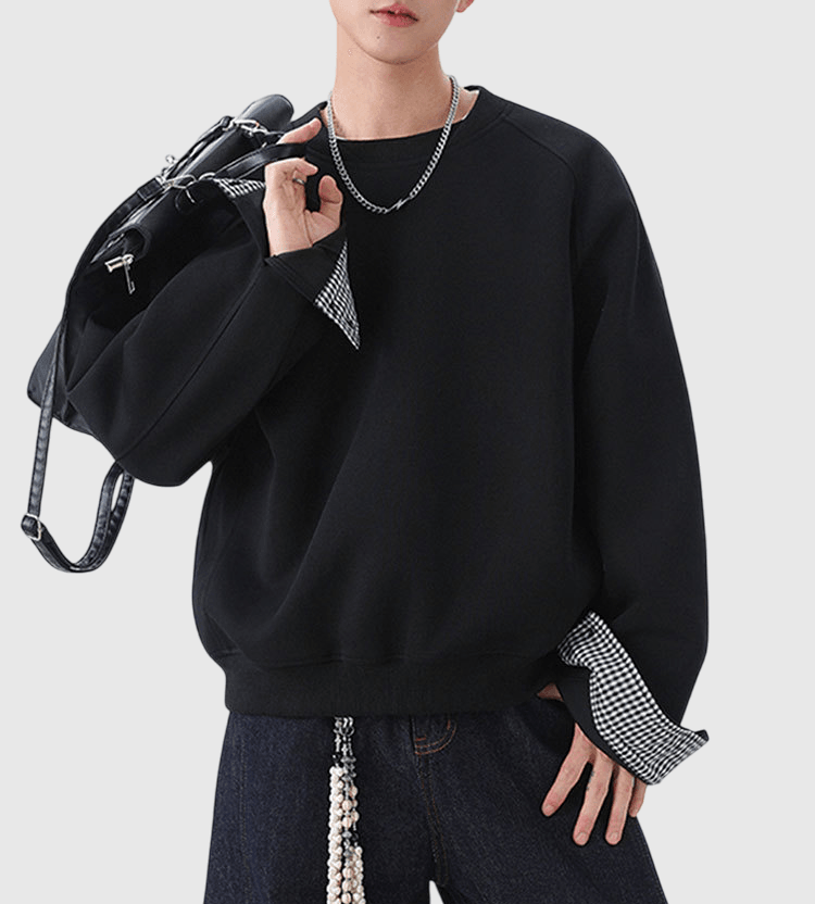 內層格仔撞色縫接 重磅圓領衛衣 [CBH-1026]