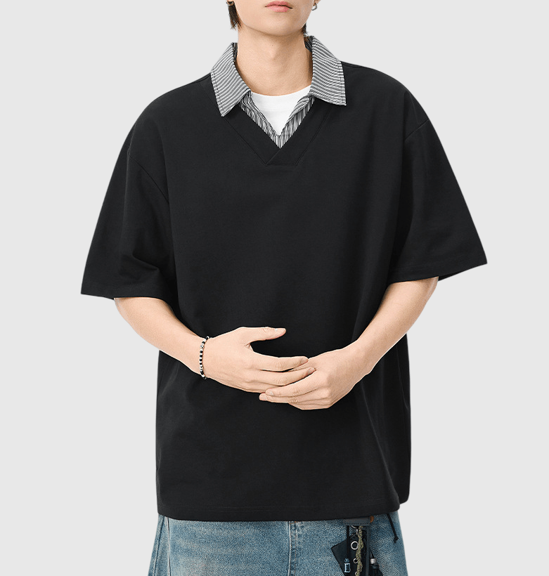 日系撞色恤衫領口拼接設計 短袖 T-Shirt [SBT-1530]