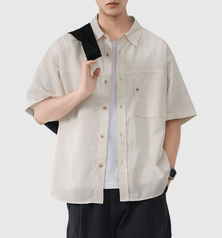 日系層次鈕扣前袋設計 透氣短袖恤衫 [SBS-1405]