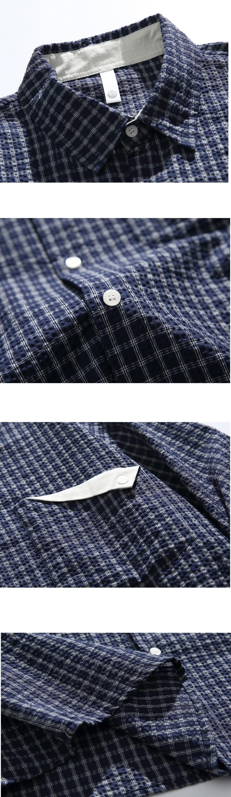 復古細格紋理前袋反向設計 長袖恤衫 [SBS-1378]