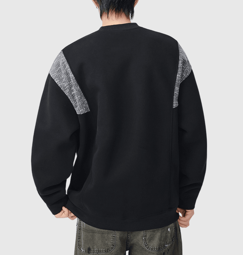 復古手袖撞色縫紉拼接 圓領長袖衛衣 [SBH-1341]