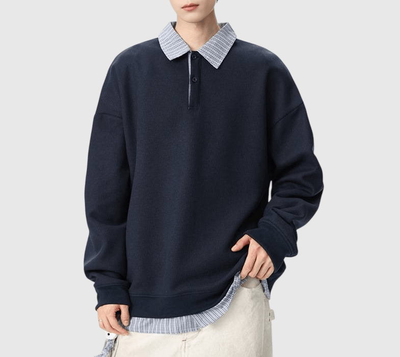 日系假兩件式恤衫縫紉拼接 Waffle 長袖衛衣 [SBH-1346]