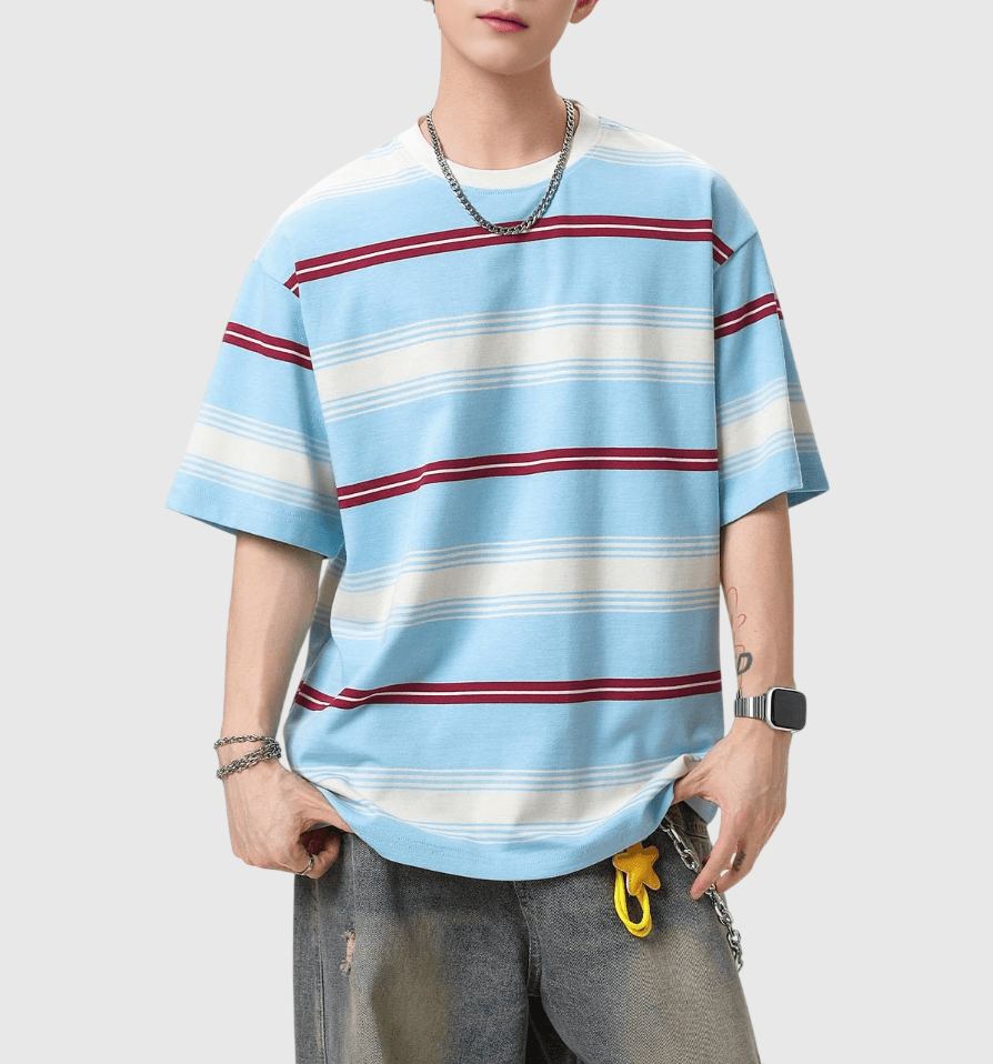 復古多色系撞色色織設計 純棉短袖 T-Shirt [SBT-1523]