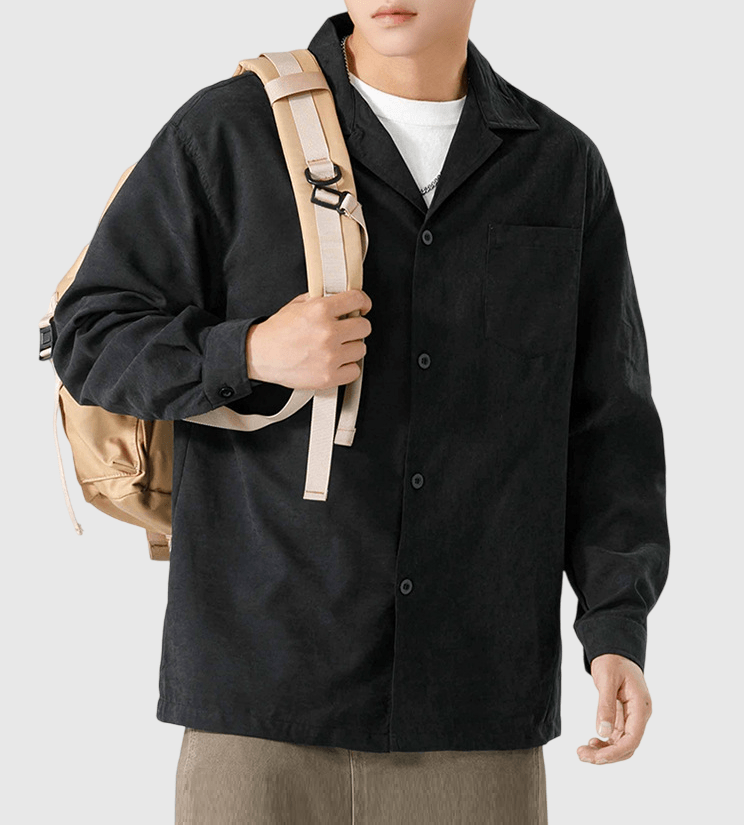 復古基礎大領口前袋設計 透氣垂感長袖恤衫 [SBS-1373]