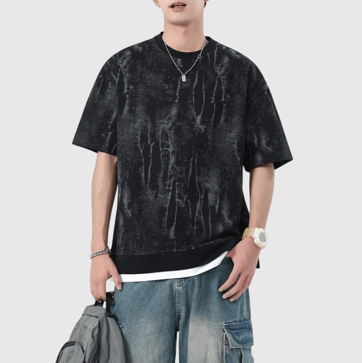 假兩件式重工水洗紋理紮染 短袖 T-Shirt [SBT-1579]