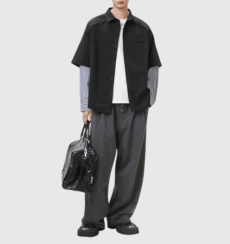 日系假兩件式恤衫手袖縫紉拼接 長袖恤衫 [SBS-1379]