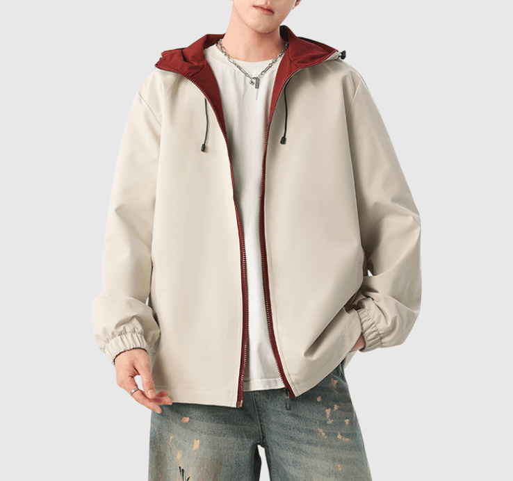 內層撞色設計 長袖連帽風褸外套 [CBJ-1072]