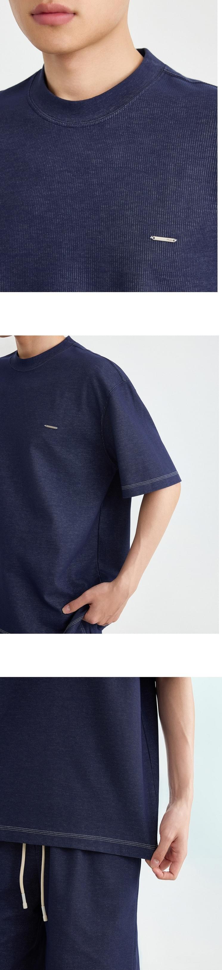 混色肌理紗織設計 仿牛仔布短袖 T-Shirt [CBT-1573]