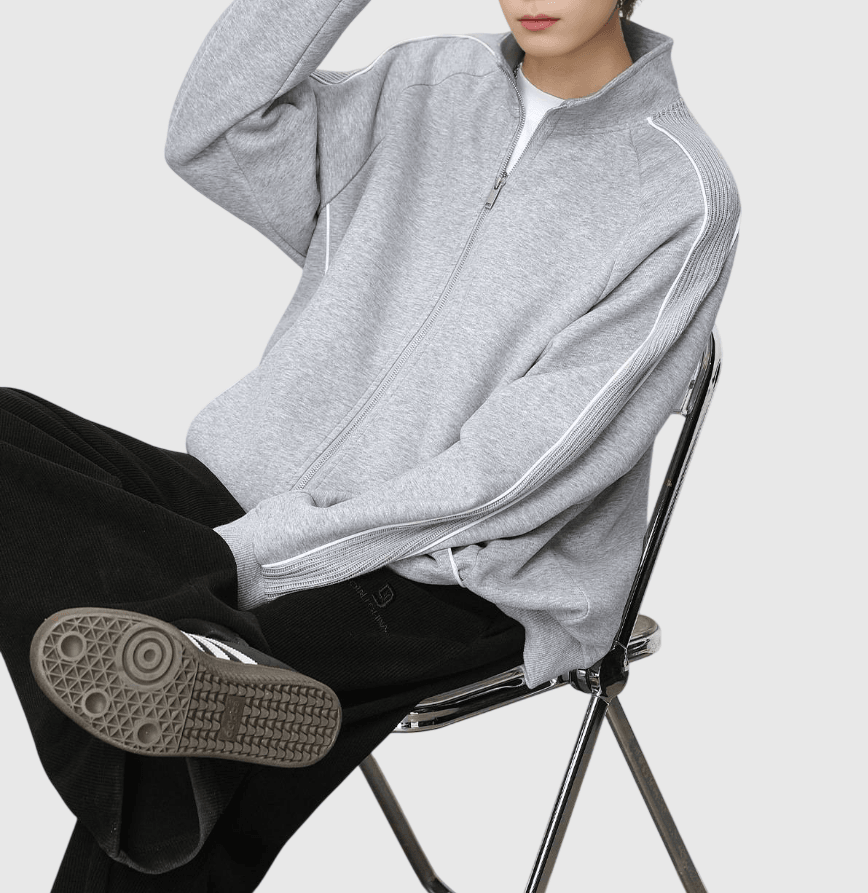 日系肩膊縫紉線條撞色拼接設計 長袖衛衣外套 [SBO-1496]