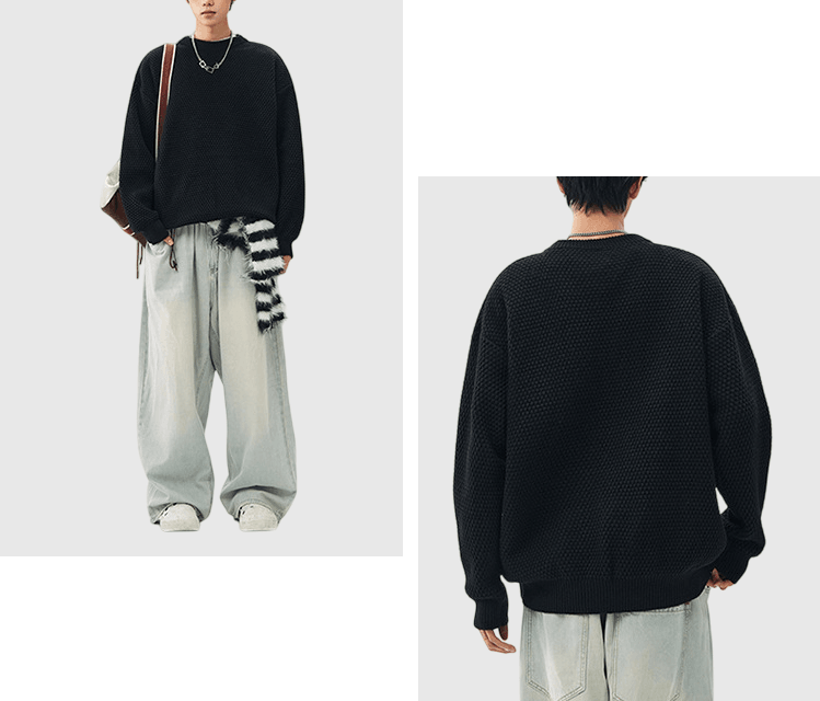 立體菠蘿紋理織布設計 圓領針織冷衫 [CBK-1036]