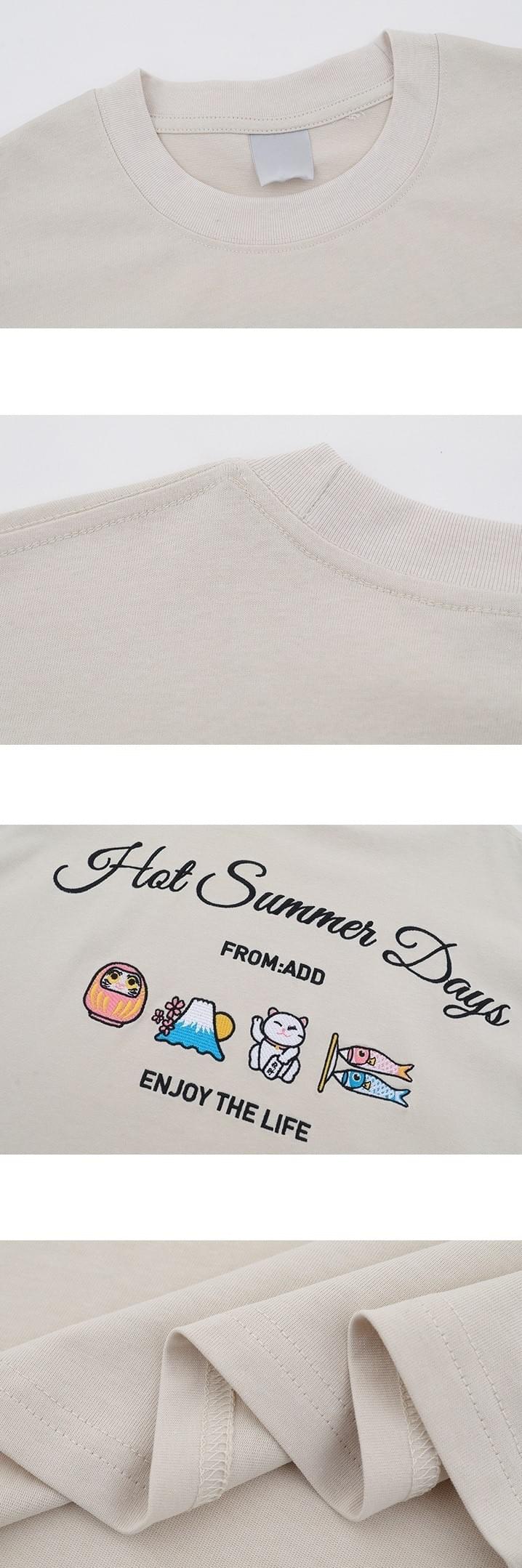 日式文化細圖案刺繡 純棉短袖 T-Shirt [SBT-1386]