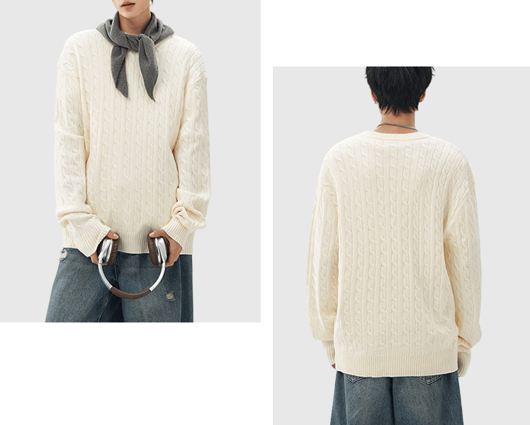 立體扭花紋理織布設計 圓領針織冷衫 [CBK-1039]