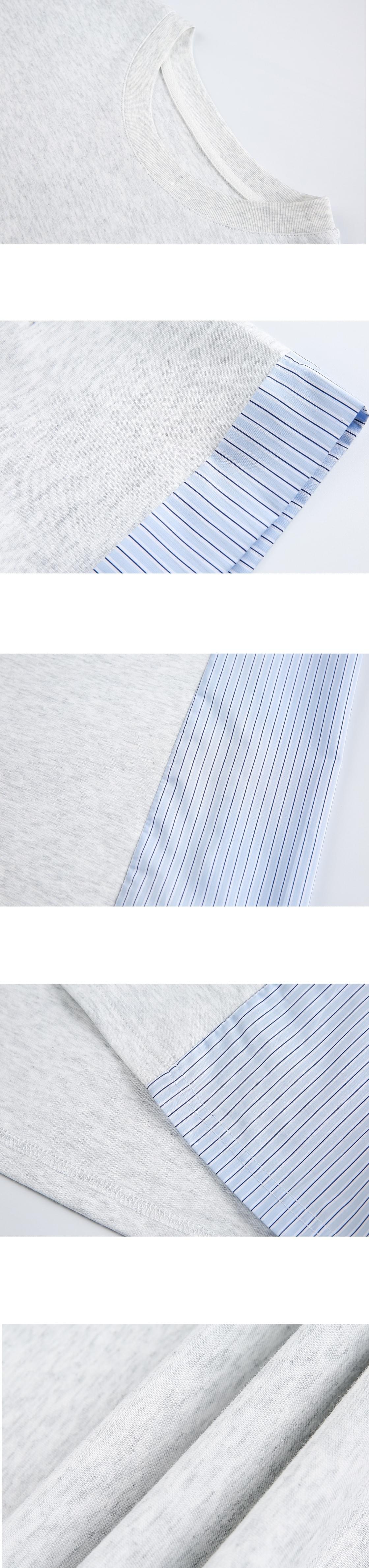 日系條紋拼布縫紉拼接設計 短袖 T-Shirt [SBT-1578]