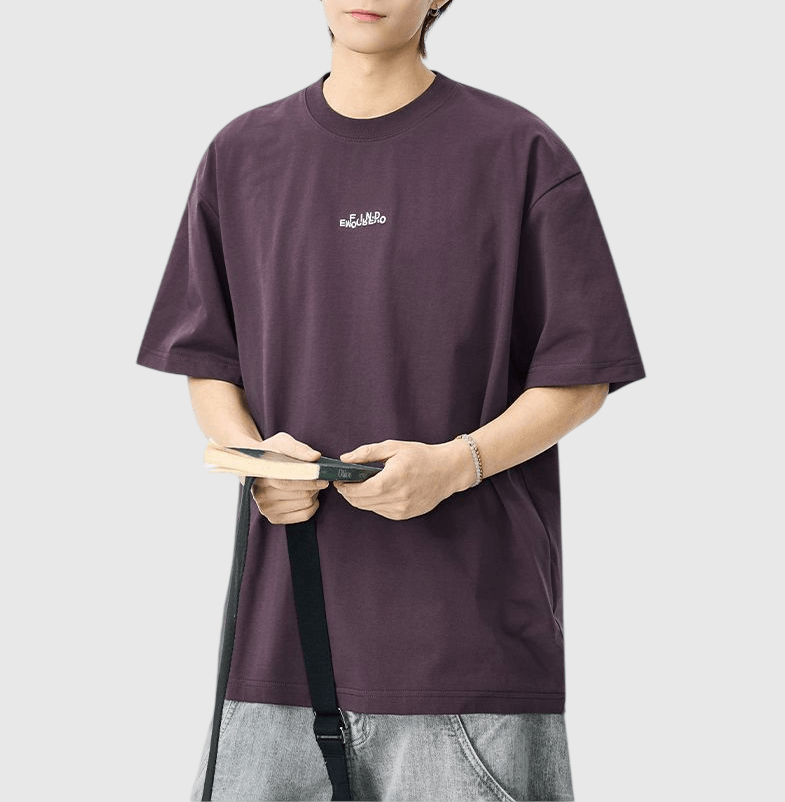  中身細文字刺繡設計 純棉短袖 T-Shirt [SBT-1509]