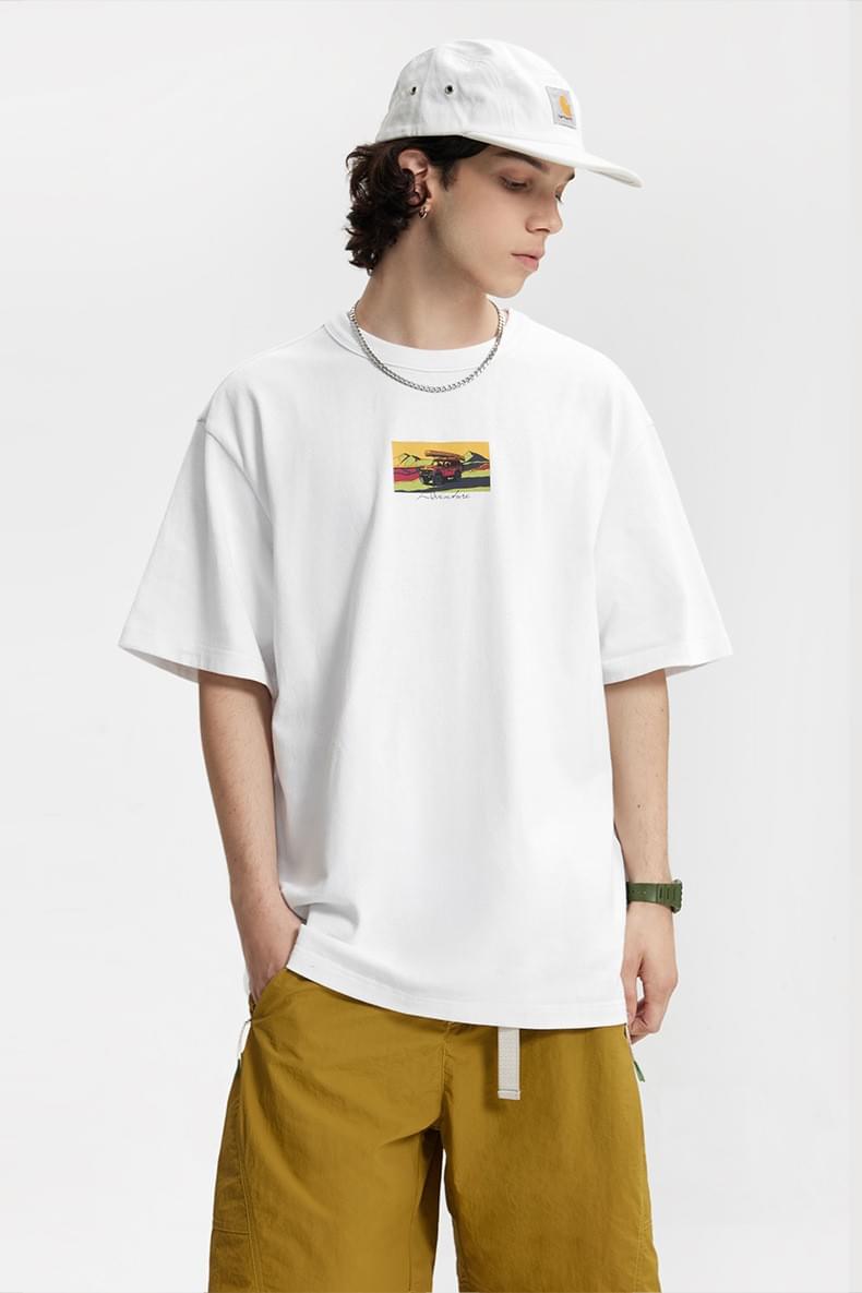 戶外露營車前後圖案印燙 純棉短袖 T-Shirt [CBT-1239]
