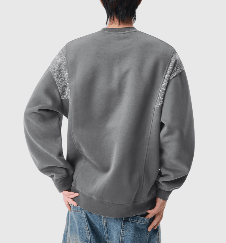 復古手袖撞色縫紉拼接 圓領長袖衛衣 [SBH-1341]