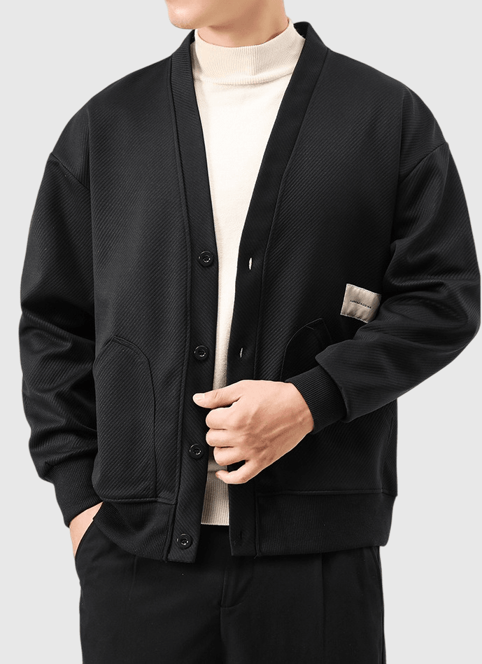 日系雙前袋暗斜紋 開胸針織長袖外套 [SBO-1067]