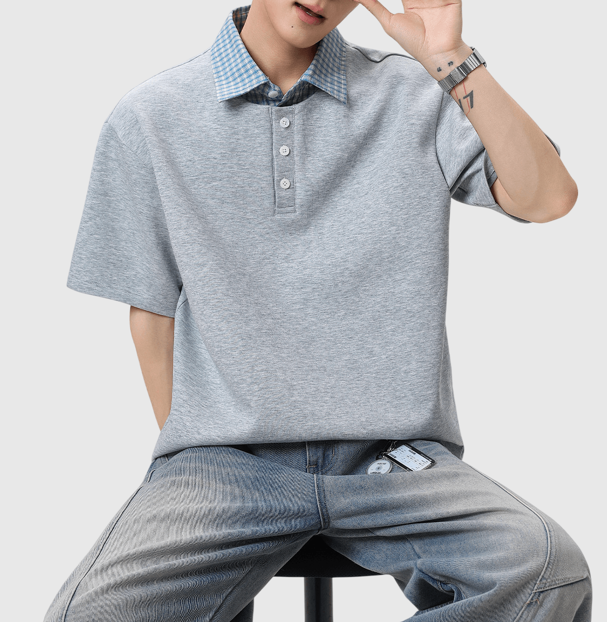 假兩件式半開襟鈕扣設計 短袖 POLO T-Shirt [SBT-1561]