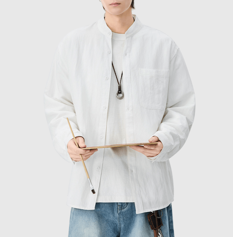 日系基礎微皺紋理 透氣半領長袖恤衫 [SBS-1390]