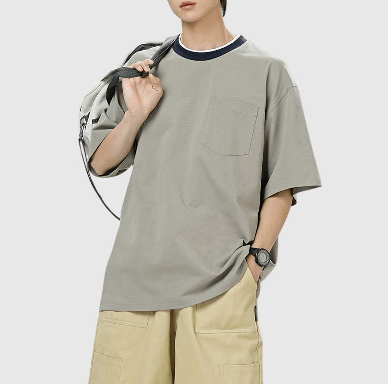 日系領口層次撞色設計 短袖 T-Shirt [SBT-1575]