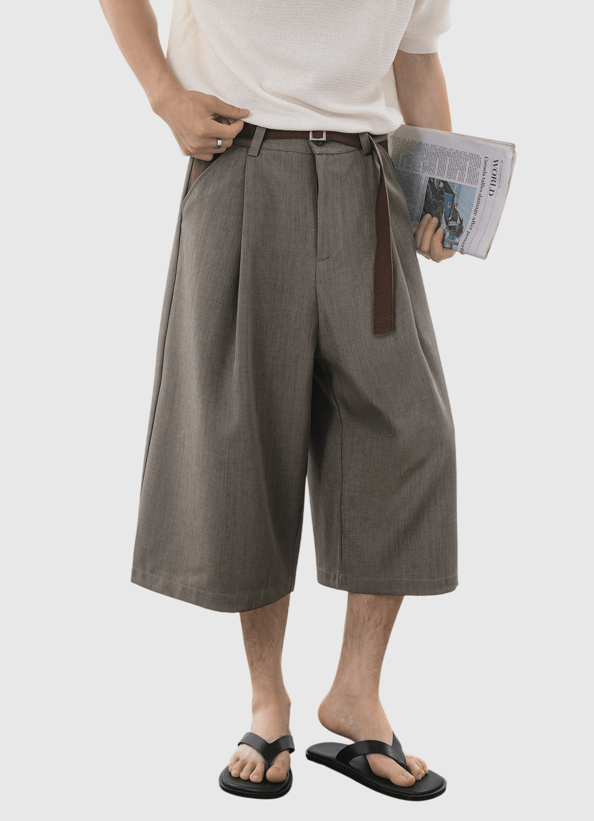 日系雙面色系腰帶設計  透氣垂感七分短褲 [SBST-1165]