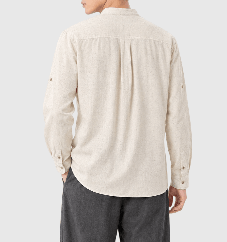 復古基礎色系牛角鈕扣 亨利領麻質透氣短袖 T-Shirt [SBT-1591]
