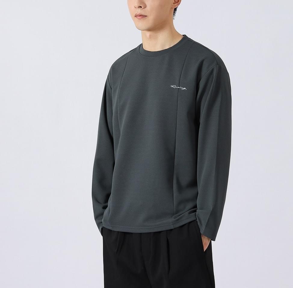 日系層次拼接文字刺繡 肌理紋理長袖 T-Shirt [CBT-1118]