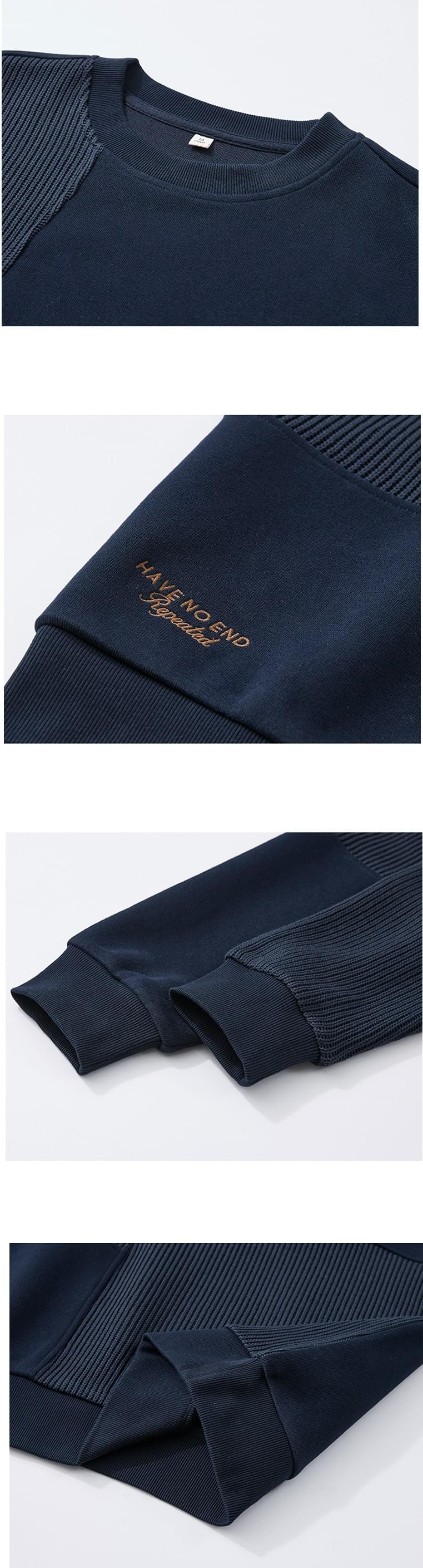 復古車縫色塊紋理拼布 圓領長袖衛衣 [SBH-1343]