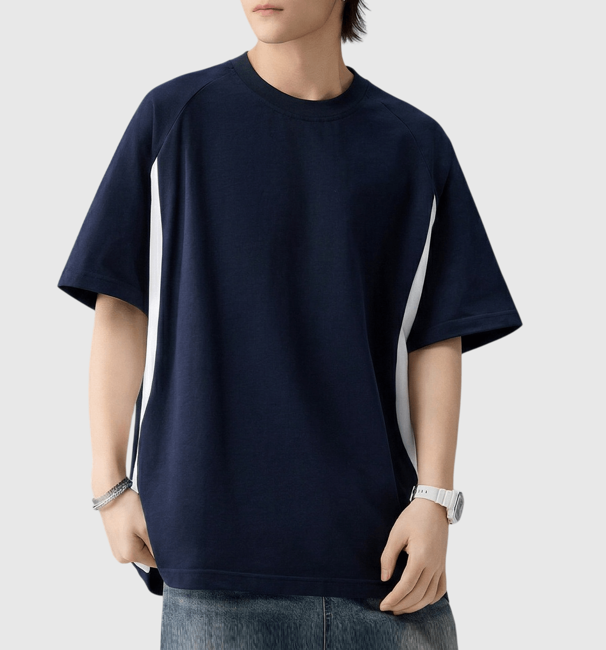 側身撞色拼布縫紉設計 短袖 T-Shirt [SBT-1584]