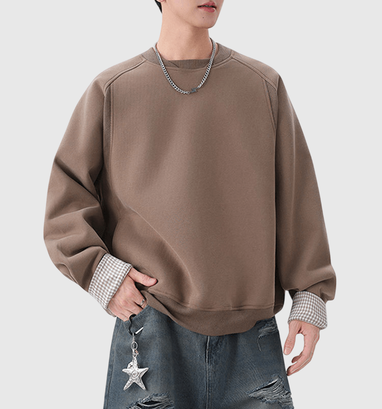 內層格仔撞色縫接 重磅圓領衛衣 [CBH-1026]