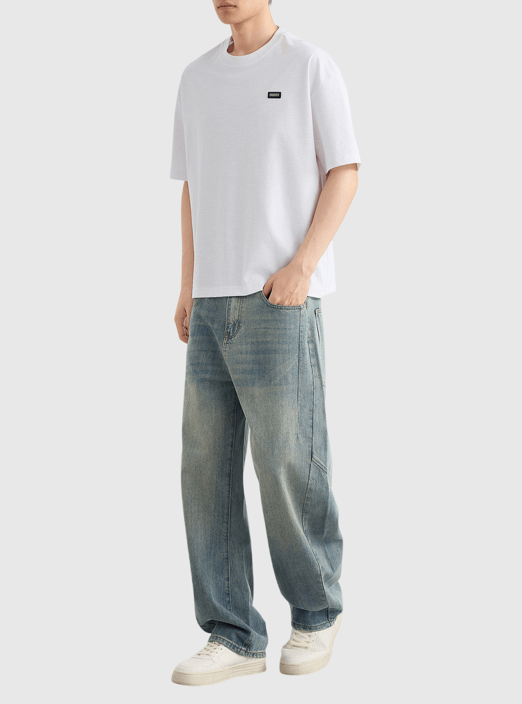 彩紗編織細金屬標籤縫紉設計 短袖 T-Shirt [CBT-1284]