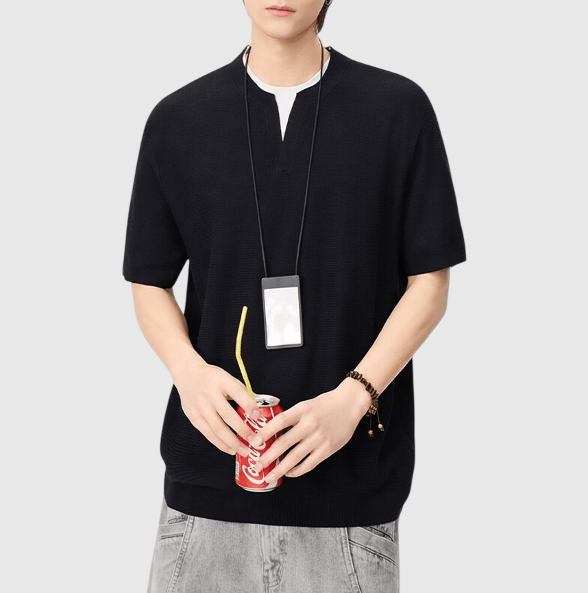 日系層次假兩件式設計 麻質針織透氣短袖 T-Shirt [SBT-1541]