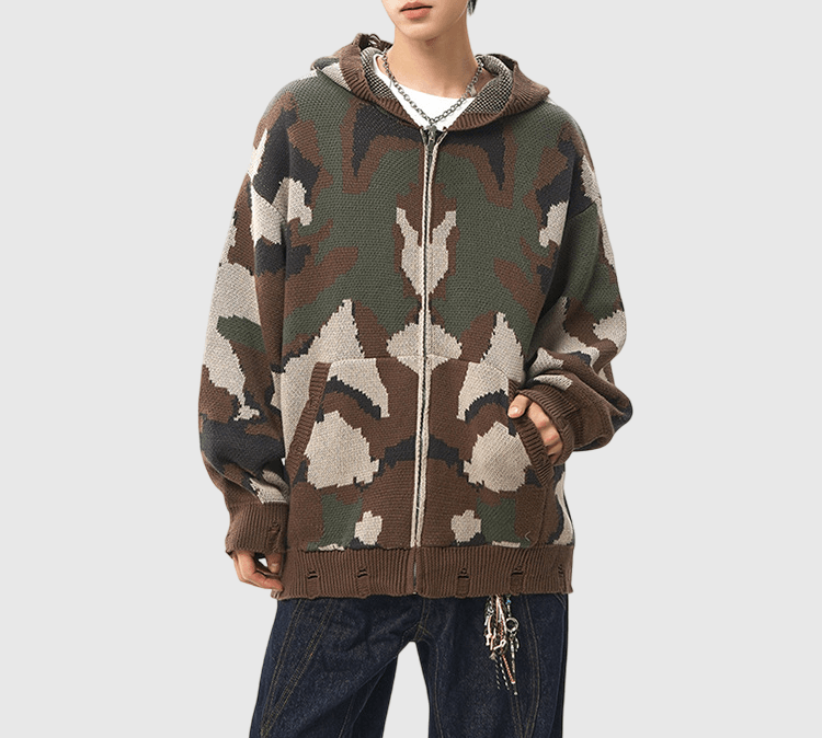 迷彩色系設計  純棉針織外套 [CBJ-1068]