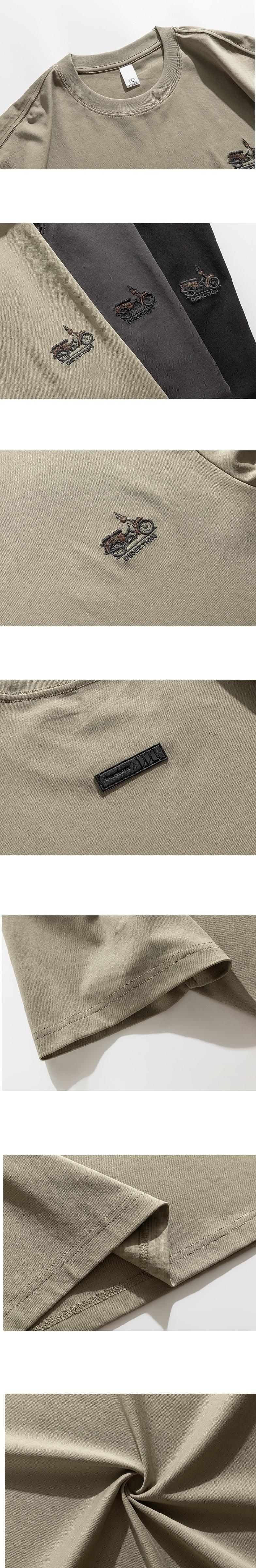 復古電單車細圖案刺繡 純棉短袖 T-Shirt [SBT-1430]