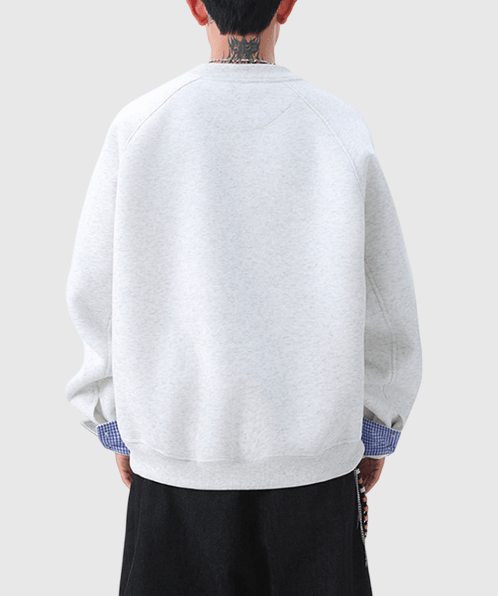 內層格仔撞色縫接 重磅圓領衛衣 [CBH-1026]