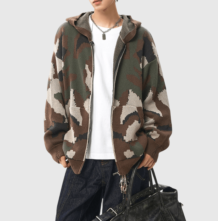 迷彩色系設計  純棉針織外套 [CBJ-1068]