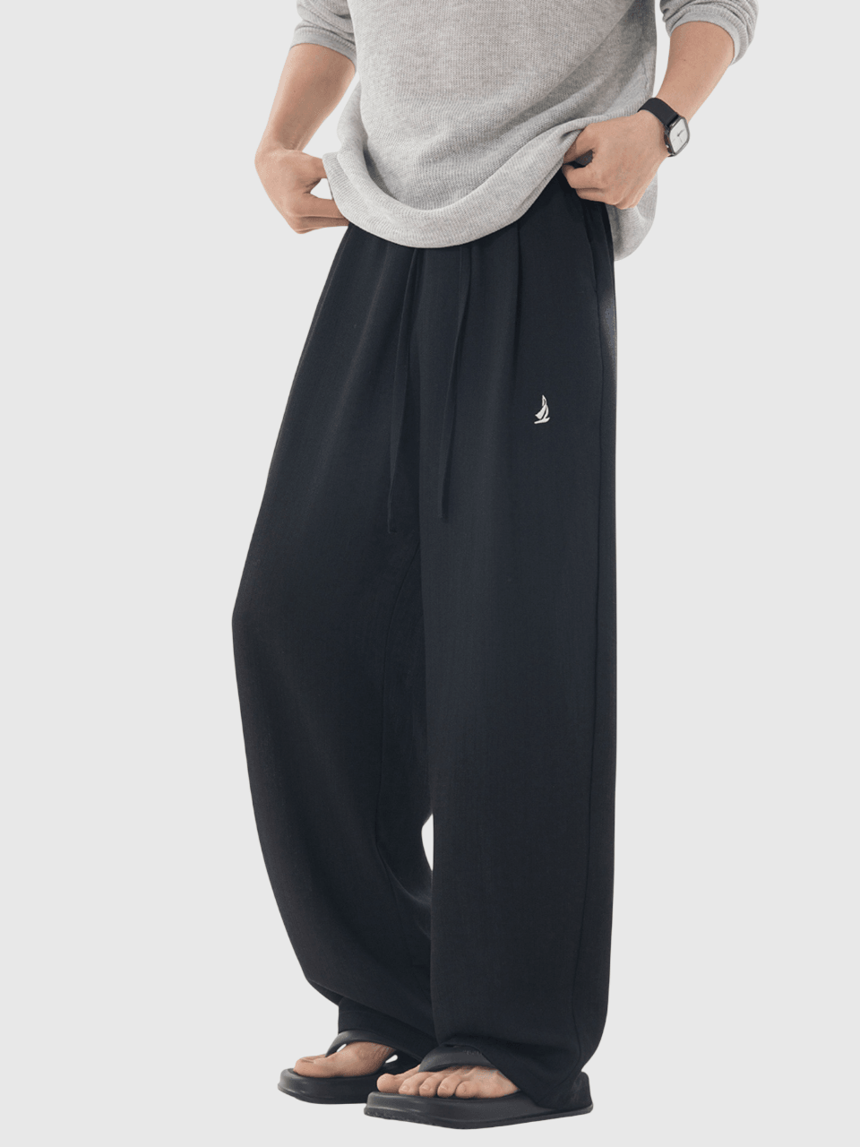 日系基礎輕便透氣 仿麻質闊腿直筒垂感長褲 [SBP-1195]