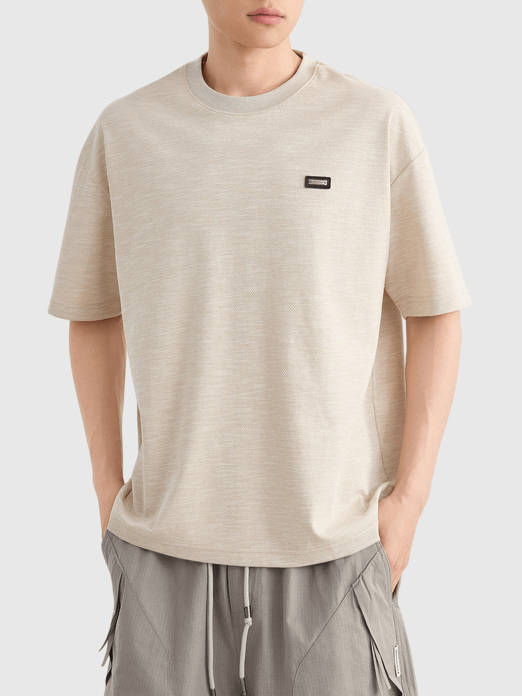 彩紗編織細金屬標籤縫紉設計 短袖 T-Shirt [CBT-1284]