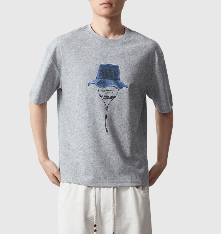 漁夫帽圖案文字印燙設計 短袖 T-Shirt [CBT-1335]