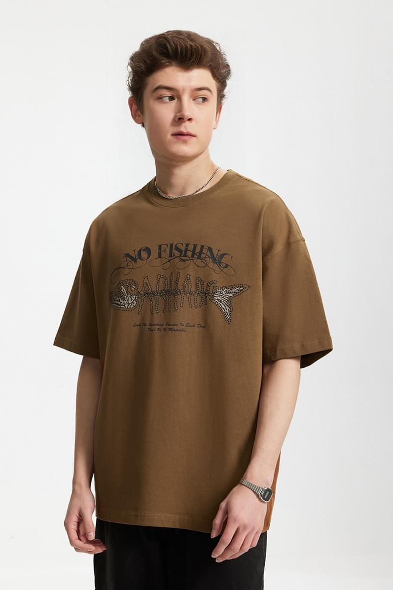 魚骨文字圖案立體印燙 純棉短袖 T-Shirt [CBT-1238]