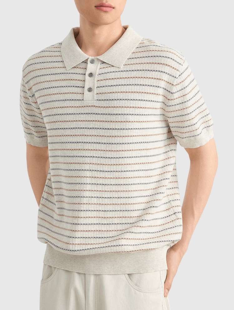 色系撞色條紋編織 針織短袖 POLO T-Shirt [CBT-1574]