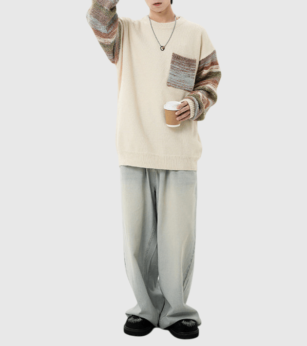 色系撞多色織布設計 圓領針織冷衫 [CBK-1040]