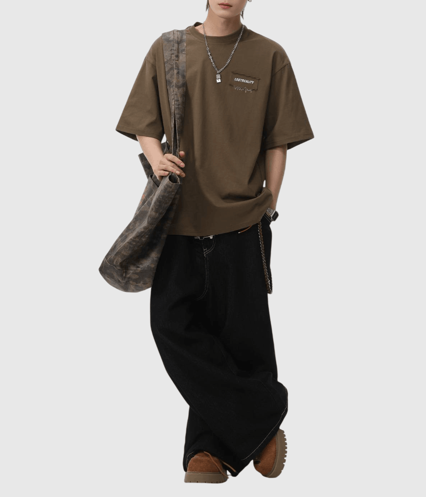 日系縫布細文字刺繡設計 純棉短袖 T-Shirt [SBT-1522]