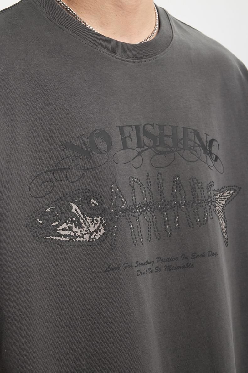 魚骨文字圖案立體印燙 純棉短袖 T-Shirt [CBT-1238]