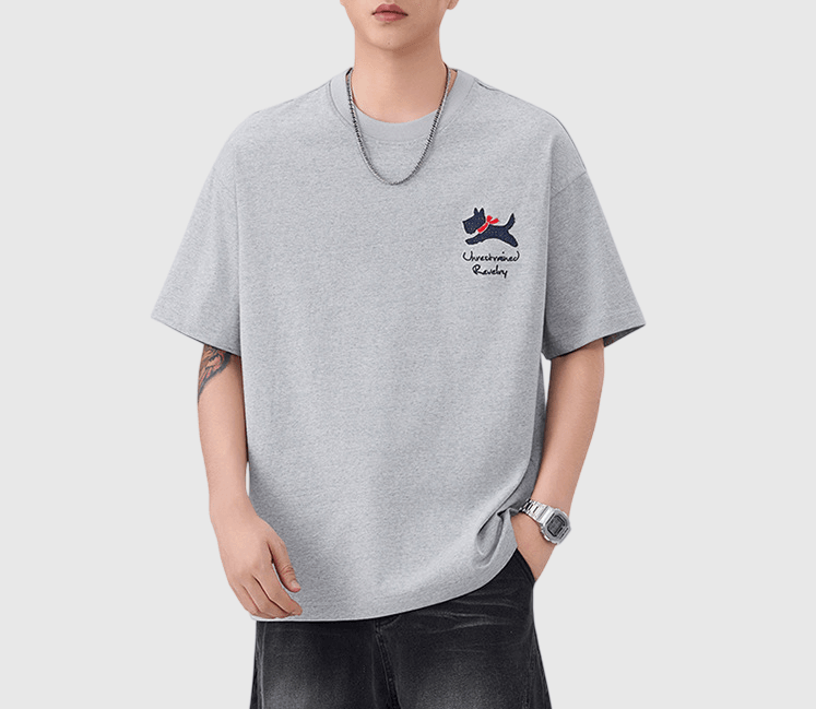 卡通狗仔細圖案刺繡 純棉短袖 T-Shirt [SBT-1562]