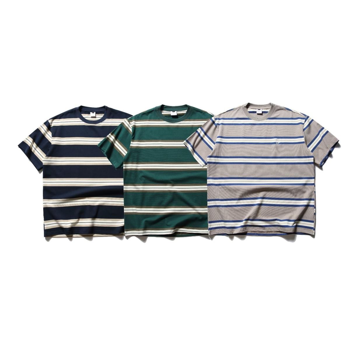 復古色系撞色條紋細啤酒刺繡 短袖 T-Shirt [SBT-1448]