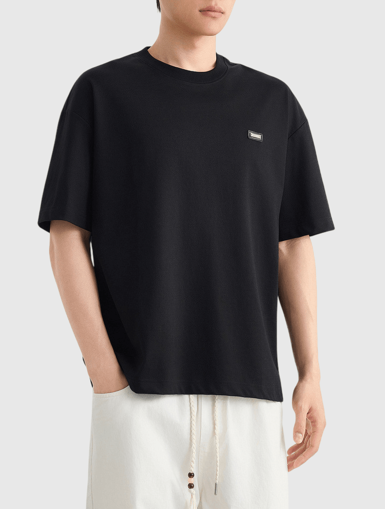彩紗編織細金屬標籤縫紉設計 短袖 T-Shirt [CBT-1284]