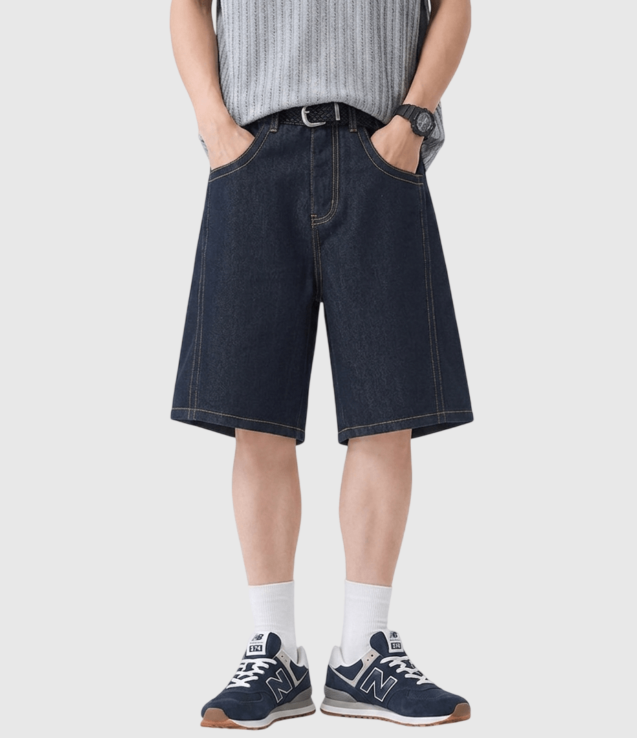 日系基礎洗水明線縫紉設計 鬆身牛仔短褲 [SBST-1168]