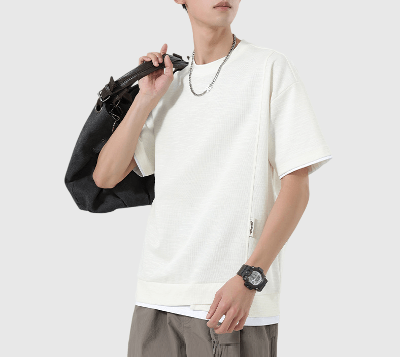 日系折疊層次假兩件式設計 天竺棉短袖 T-Shirt [SBT-1517]